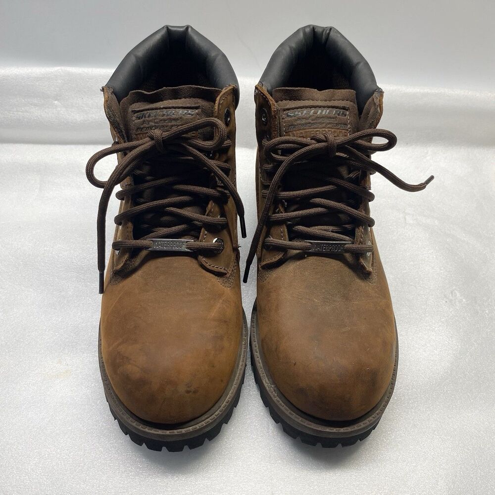 Skechers Sergeants Verdict Leather Waterproof Boots Mens 10.5 Brown Memory